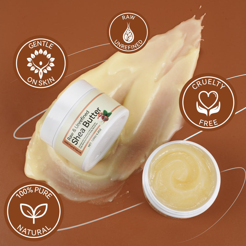 ISUNRISE Raw Unrefined Shea Butter 4.2oz, Natural Moisturizer for Skin & Hair, Rich in Vitamins A D E F, Antioxidant, Non-Greasy, Gentle on Skin