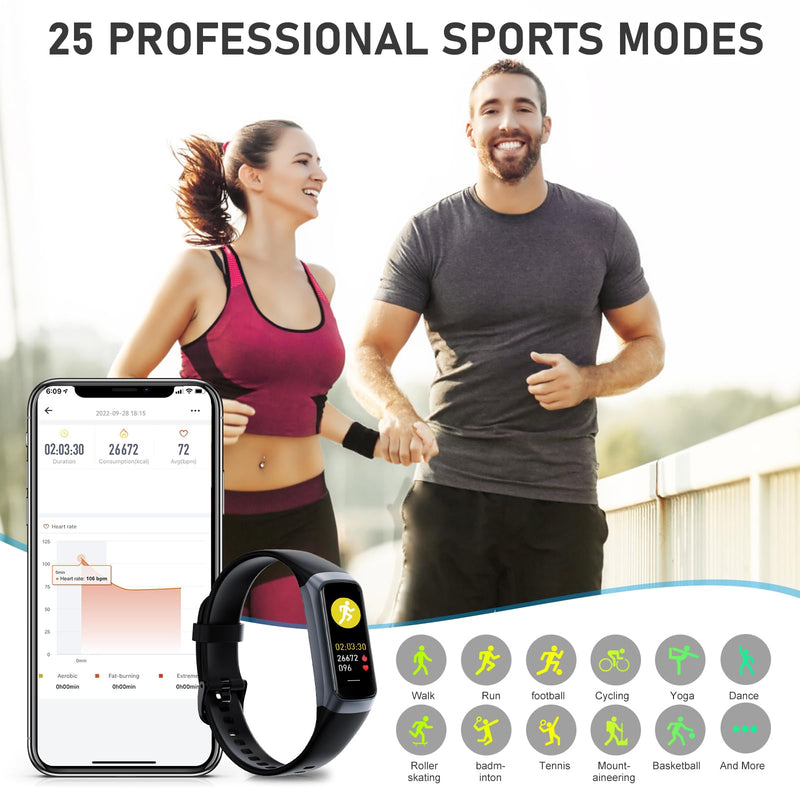 [Australia] - Fitness Tracker with 24/7Heart Rate, Blood Pressure, Sleep Tracking, Calorie, Activity Tracker with 1.1" AMOLED Color Screen, Waterproof Step Tracker for Android iPhones Women Men Black 