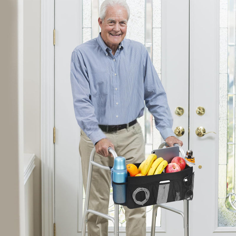 [Australia] - Upgrade Walker Basket with Cup Holder, Foldable Walker Storage Bag for Seniors with Big Capacity & Never Tipping Over, Best Gift for Family Black 