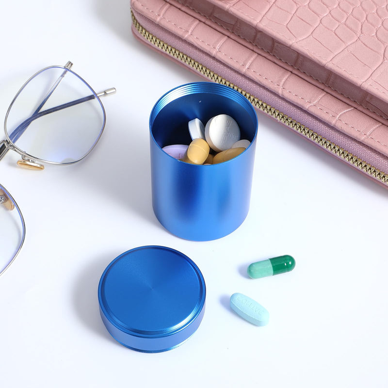 Small Pill Case Metal Portable Aluminium Alloy Round Pill Box Container Waterproof Pocket Medicine Box Holder Organizer Travel Camping Daily Outdoor Supplements Bottle for Vitamin Fish Oils