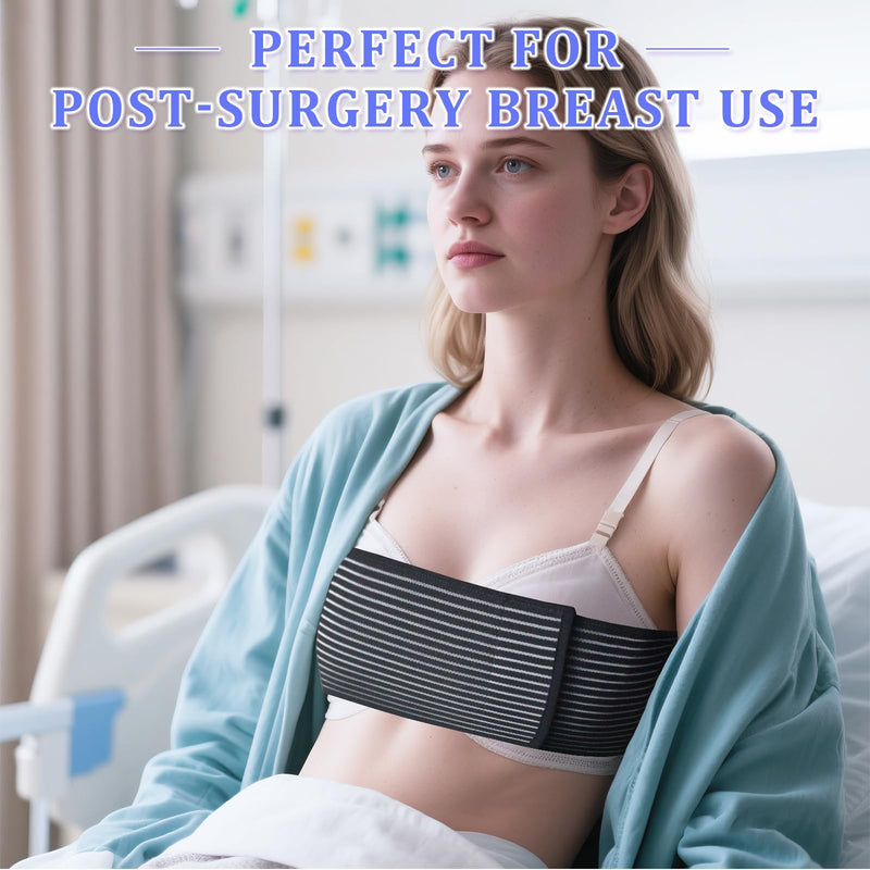 Post Op Breast Augmentation Band | Breast Implant Chest Brace For Women | Compression Wrap Post Surgery Bra Belt | No Bounce Stabilizer Strap | Sport Bra Alternative For Running Working Out (Black, Large) Black