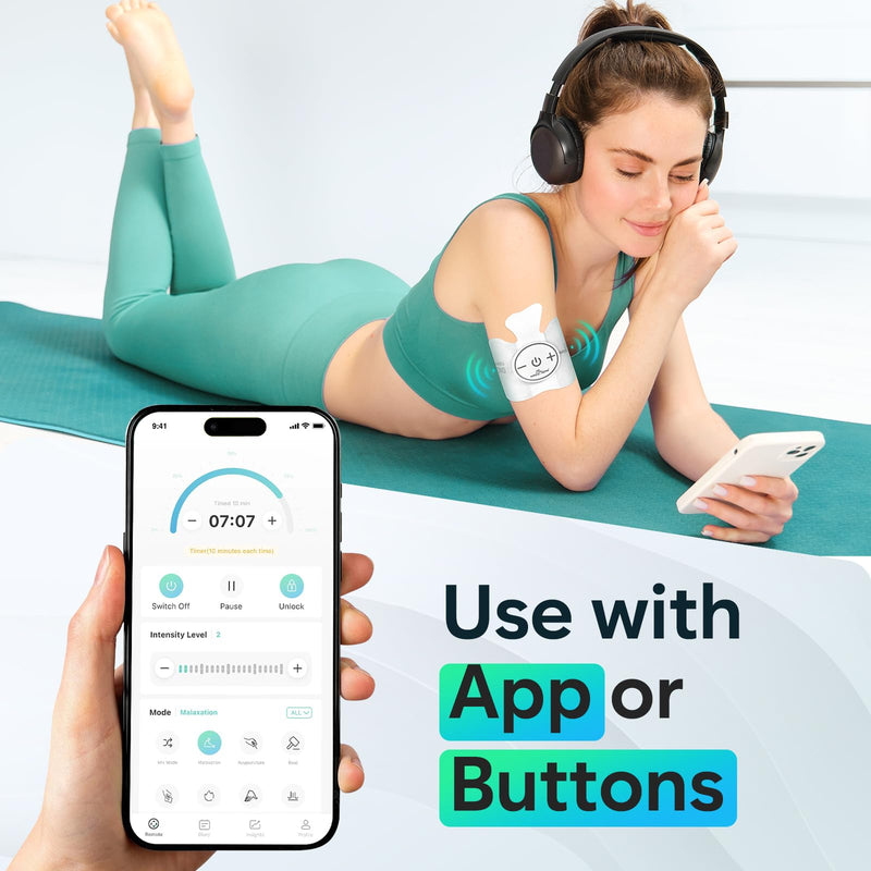 Easy@Home Wireless TENS Unit with APP Remote Control: Back Pain Relief Muscle Stimulator Massager | Powered by MyPainOff App iOS & Android App | Pain Therapy Management EHE015BLE Green Blue