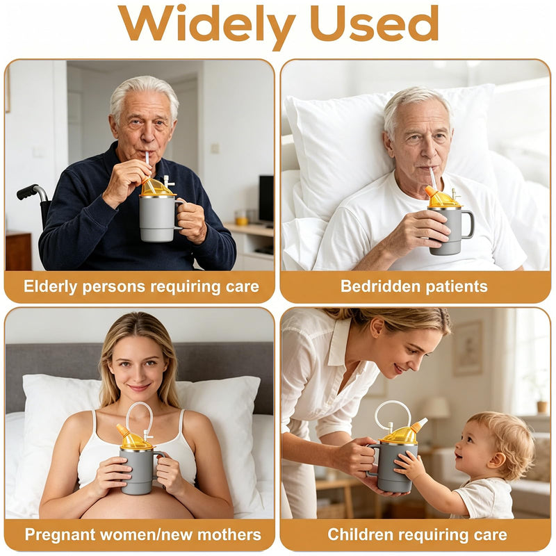 4 in 1 Sippy Cup for Adults, 500ml Adult Sippy Cups for The Elderly Non Spill, Anti Choke Spill Proof Cups with Lid, Long Straw, Sip Spout, & Straw Brush, Beakers for Seniors, Disabled, Dysphagia-Grey
