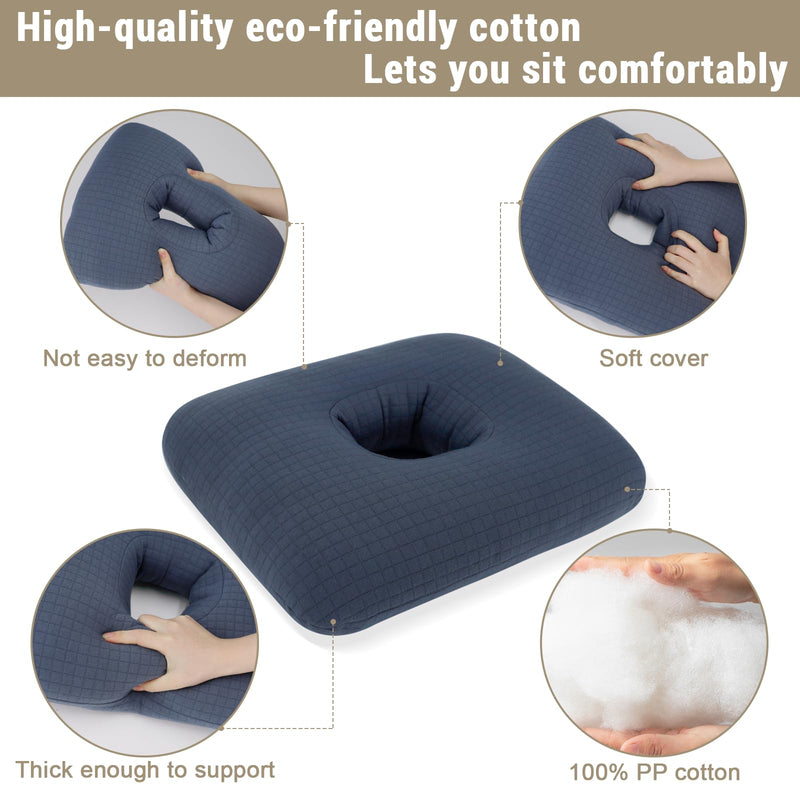 [Australia] - Donut Pillow for Bed Sores Tailbone Pain Relief Cushion, Cotton Butt Donut Cushion Breathable for Hemorrhoid, Pregnancy, Prostate and Surgery, Sitting Pressure Relief for Home, Office, Car Navy Blue 