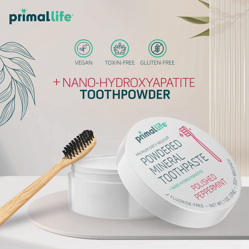[Australia] - Primal Life Organics - Dirty Mouth Toothpowder, Tooth Cleaning Powder, Flavored Essential Oils with Natural Kaolin & Bentonite Clay, Good for 200+ Brushings, Paleo, Organic, Vegan (Peppermint, 1 oz) Peppermint 1 Ounce (Pack of 1) 