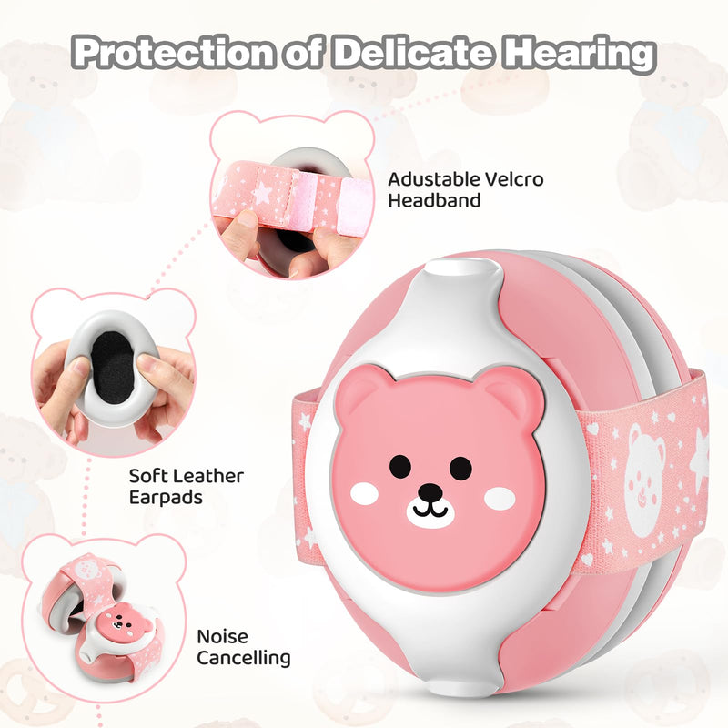 Baby Ear Muffs,25dB NRR Infant Headphones Noise Cancelling Baby Ear Protection with Carrying Bag Baby Travel Essentials,Baby Sound Proof Headphones for Travel/Sleep/Plane/Noisy Event Pink