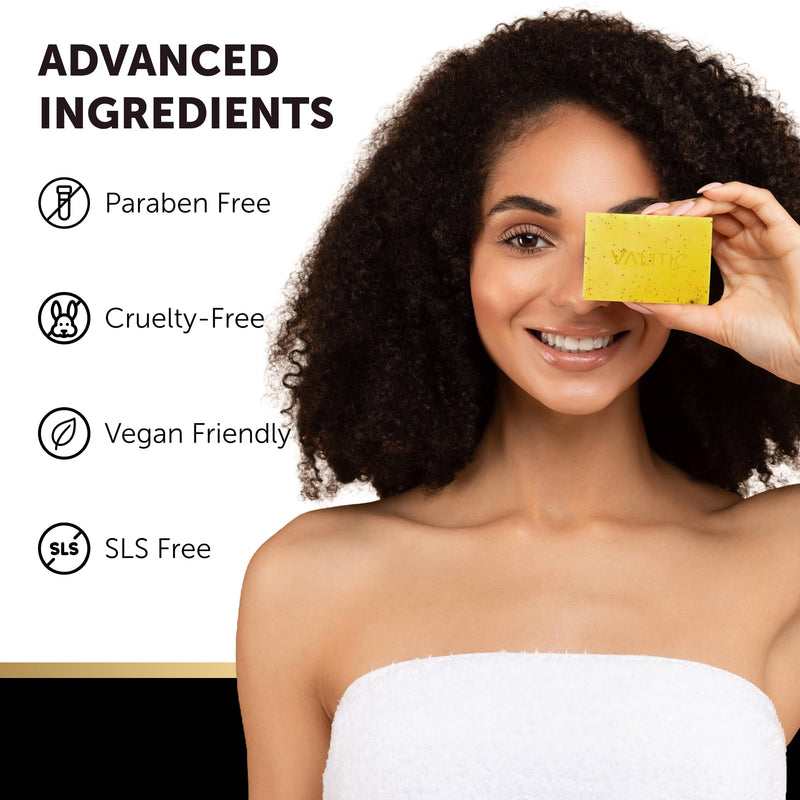 VALITIC Lemon Turmeric Soap for Dark Spots - Kojic Acid Soap for Face and Body - Exfoliating Bar for Brightening, Skin Tone Corrector with Retinol, Vitamin C, Collagen and Hyaluronic Acid - 1 Pack