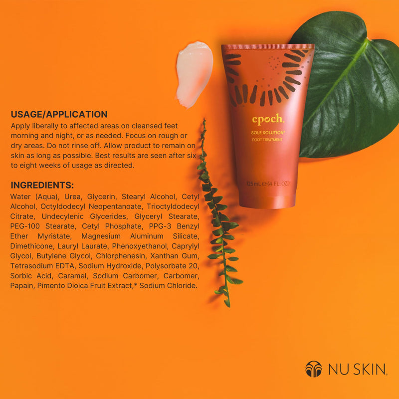Nu Skin Epoch Sole Solution Foot Treatment | 4 Oz | 1 Pack | Intensive moisturizing cream softens calluses on dry, rough feet and cracked heels with Urea, Papain, Baobab and Allantoin 4 Fl Oz (Pack of 1)