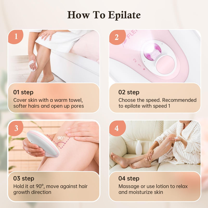 [Australia] - Epilator, Epilators Hair Removal for Women - 2-Speed Epilator with 36 Tweezers & Massage Pad, Rechargeable LED Hair Removal Device for Face/Bikini/Arms/Legs/ Light-pink-04 