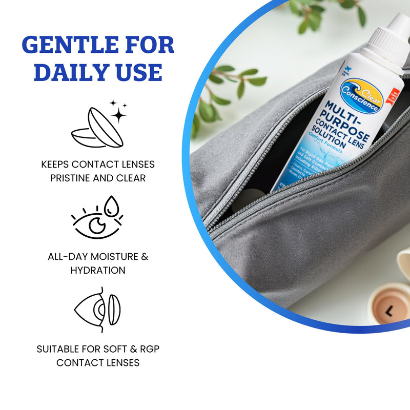 [Australia] - Cruelty-Free Multipurpose Contact Solution Travel Size - Mild Cleaner & Conditioner for Eye Contact Lens Care by Clear Conscience, 3 Fl oz (4 Pack) 4.0 