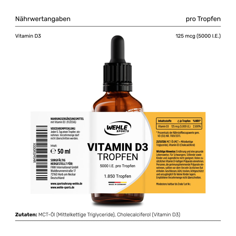 [Australia] - Vitamin D3 Laboratory-tested 5000 IU per drop, high dose. Comparison winner 2019-2021 - Highly bioavailable vitamin D liquid 50ml (1850 drops) with MCT oil from coconut 