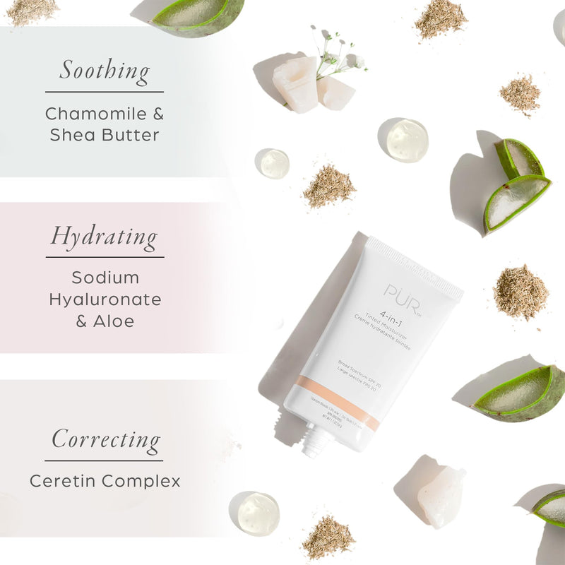 PÜR MINERALS 4-in-1 Tinted Moisturizer With SPF 20 - Hydrating Face Moisturizer, Primer, & Foundation With Shea Butter, Aloe Vera & Vitamin B3 - Vegan Friendly - Free of Paraben, Gluten & BPA 04. MP3/Medium