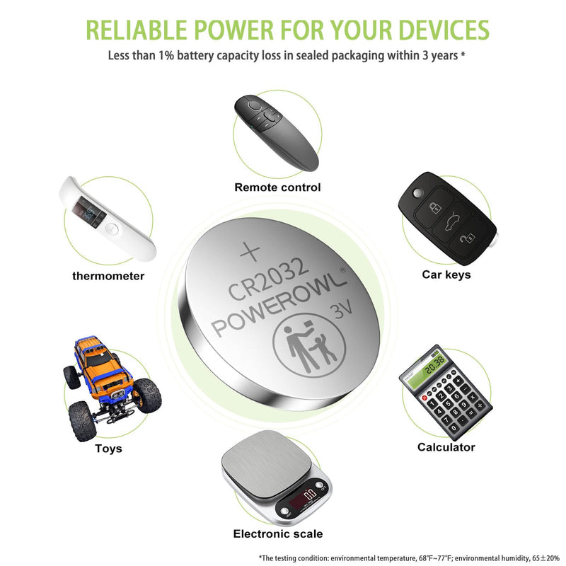 [Australia] - POWEROWL High Capacity CR2032 Battery (20-Pack) 3v Lithium Batteries, 10 Years Leak-Free, Long Lasting Cr 2032 20 