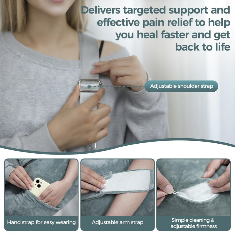 [Australia] - Shoulder Surgery Pillow, Rotator Cuff Pillow, Side Sleeper Pillow with Pocket & Adjustable Strap, Arm Support for Injury, Post-Op Care, Pain Relief (Dusty Green) 