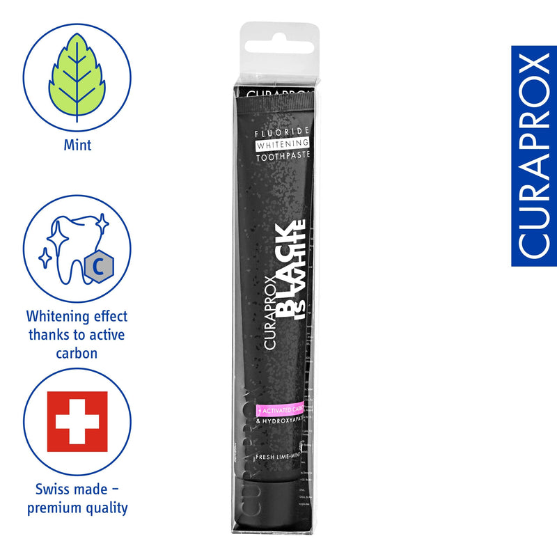Curaprox Black is White Toothpaste – for Teeth Whitening & Fresh Breath | Charcoal Formula with Fluoride | 90 ml |Single Pack