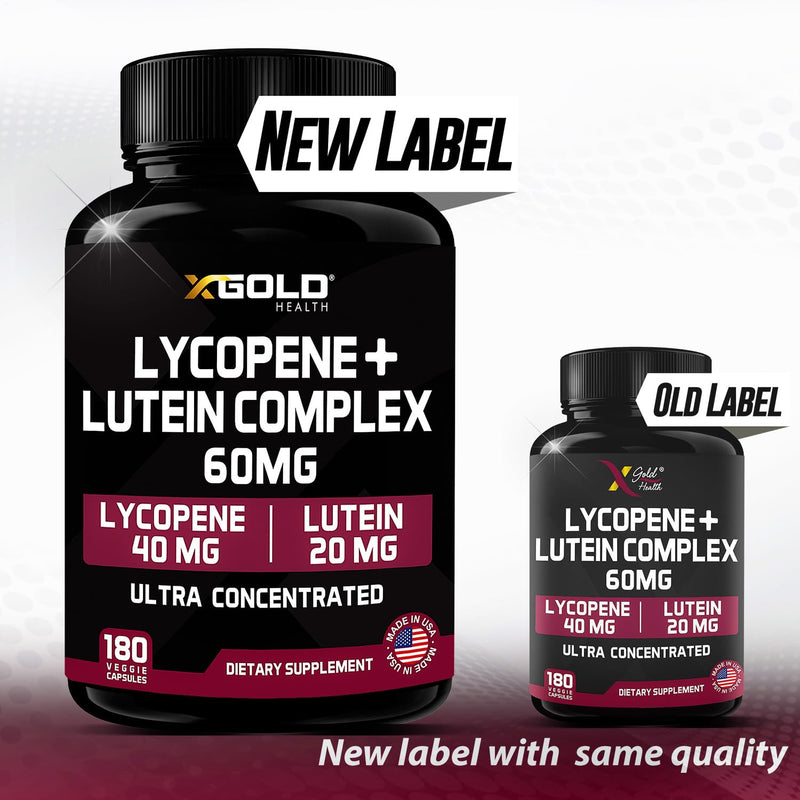 [Australia] - Lycopene + Lutein Supplement 60mg | Lycopene 40mg from Tomato & Lutein 20mg from Marigold Extract - 2-in-1 Ultra-Concentrated Health Supplements | Non-GMO & Gluten Free - 180 Veggie Caps Made in USA 