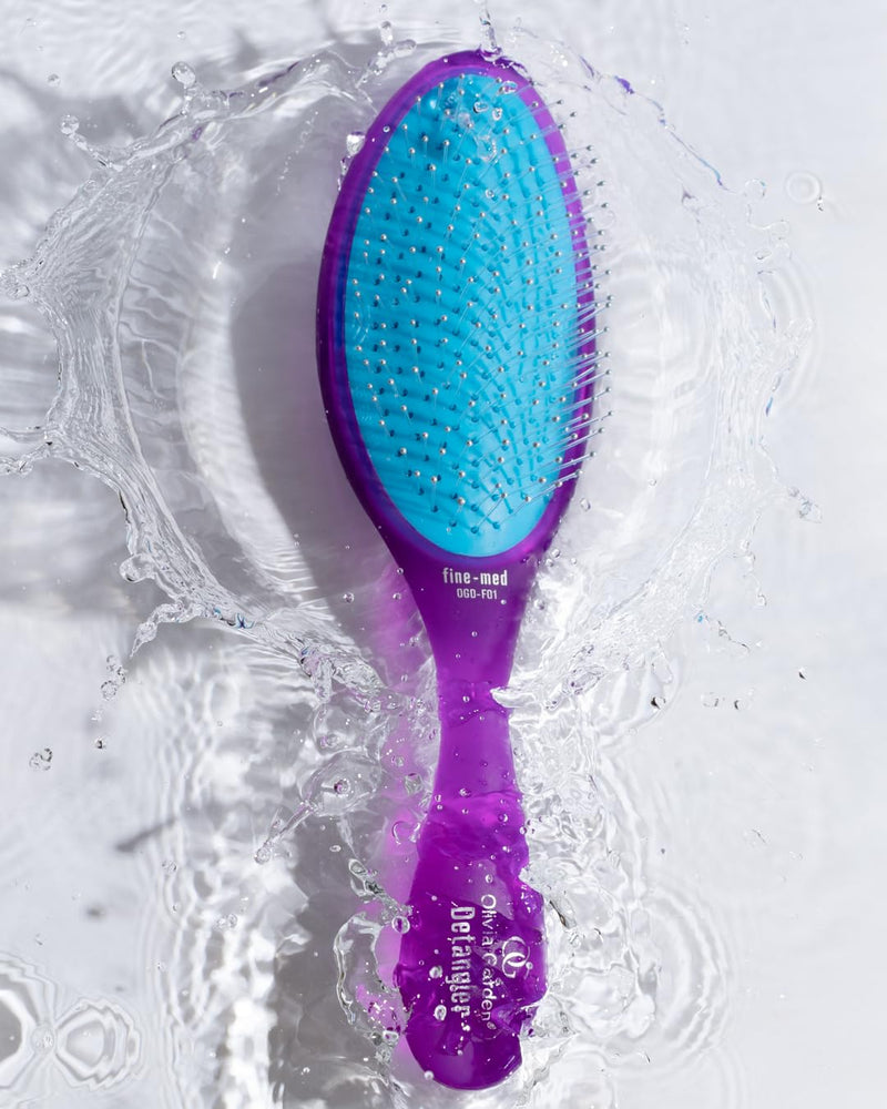 Olivia Garden OG Brush Detangler, removable cushion, scalp hugging shape massages the scalp, for wet or dry hair, for women, men and children, Fine to Medium hair, Purple Detangler Fine-Medium
