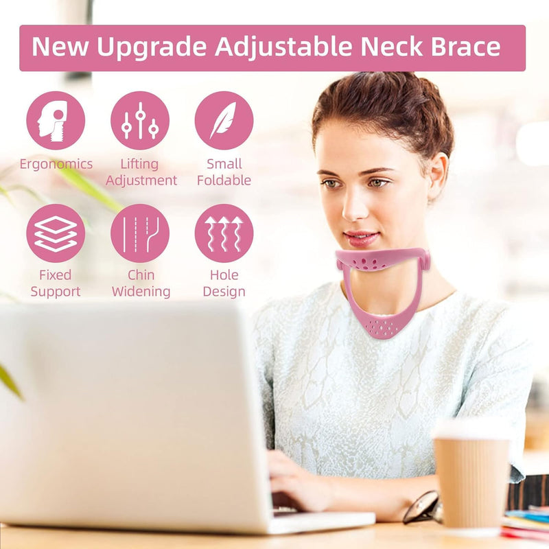 360°Adjustable Neck Brace - Cervical Collar with Neck Stretcher | Neck Orthotics for Forward Head Posture Correction and Cervical Spine Support and Alleviating Pressure (Pink) Pink