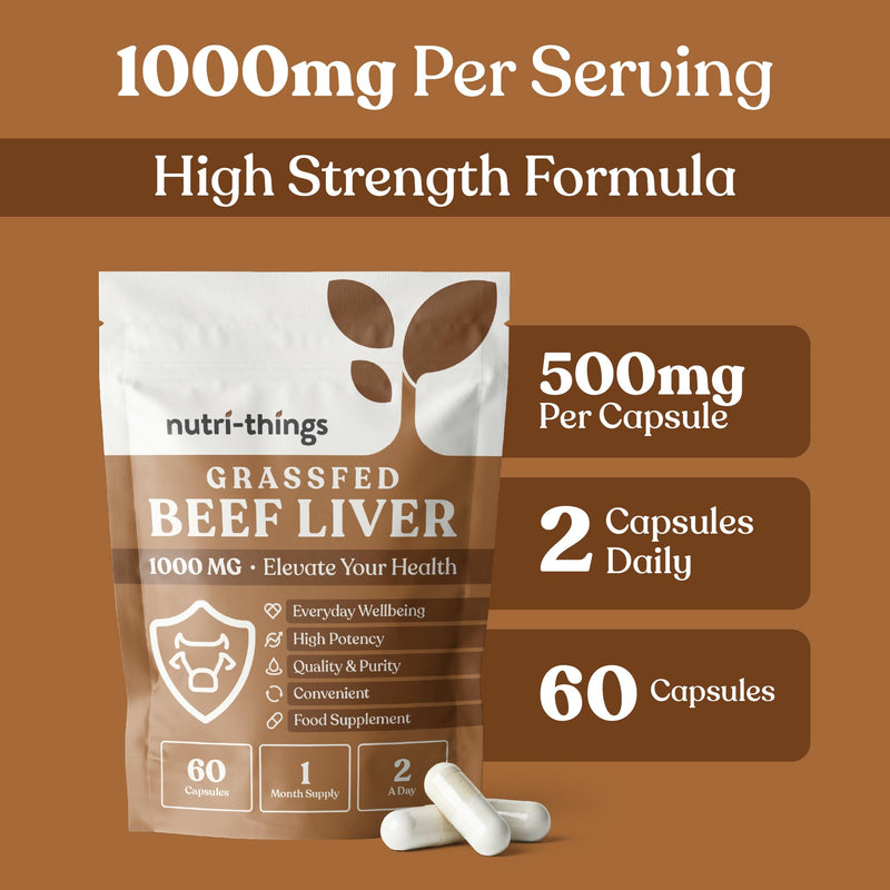 Grass Fed Beef Liver Capsules – Nutrient-Rich Organ Supplement for Energy, Immunity & Vitality – 500mg Per Capsule – Desiccated Liver Tablets – Supports Mood, Skin & Wellness – 60 Capsules