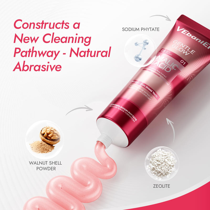 MALIC Acid Teeth Whitening Toothpaste,Natural Care Deep Stain Removal&Plaque,Fluoride Free,Non Toxic,for Adults, Kids and Sensitive Teeth，with Niacinamide，3.57oz.