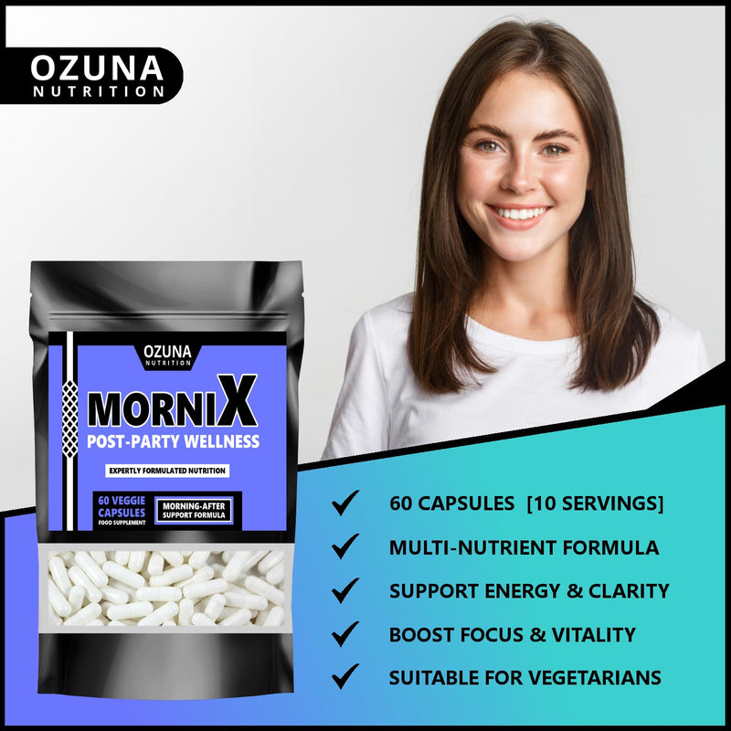 Mornix Morning Reset Supplement | Next-Day Wellness, Energy, Hydration & Vitality Support | NAC, ALA, Ashwagandha, Maca, Vitamins & Taurine – 60 Capsules