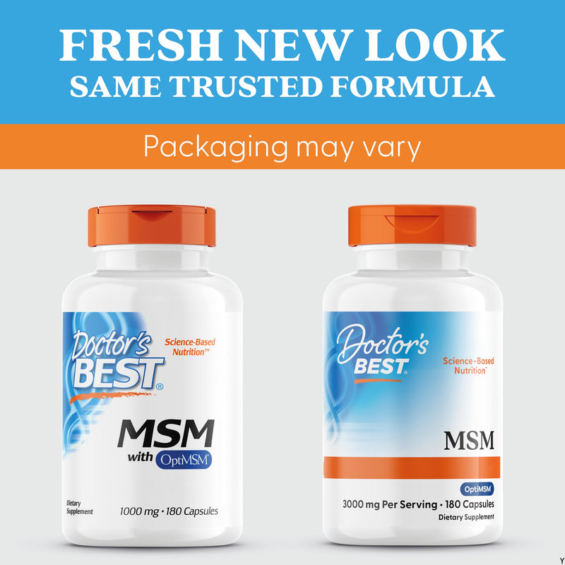 Doctor's Best, MSM with OptiMSM, 1000 mg, 180 Capsules, Highly Dosed, SOYA Free, Gluten Free, Non-GMO, Natural Sulphur