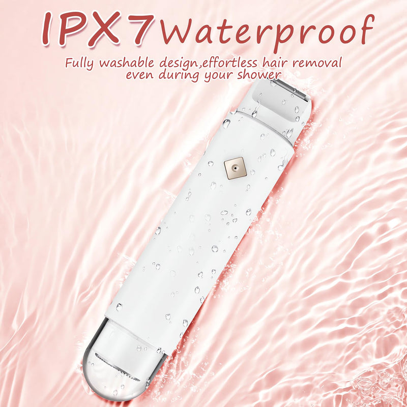 [Australia] - Bikini Trimmer for Women - 2 in 1 Electric Body Hair Trimmer for Silky Skin, Cordless Body Shaver for Travel, IPX7 Waterproof & Easy to Clean, Replaceable Ceramic Blade Heads (White) 