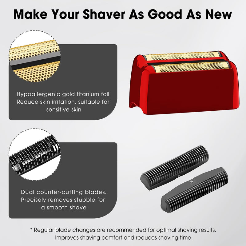 [Australia] - FX3 Shaver Replacement Head Compatible with BaByliss Pro FX3 Foil Shaver, Hypoallergenic Gold Foil, Red 