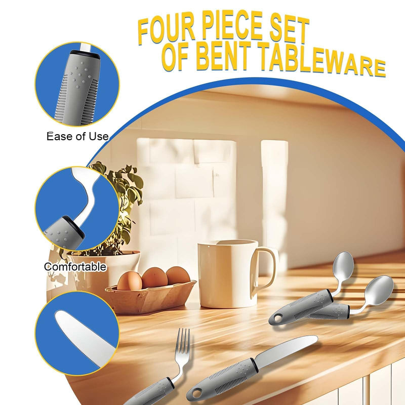 4 PCS Knife Fork Spoon Set Bendable Cutlery for Arthritic Hands Elderly Aids for Daily Living Extra Wide Handles Easy Grip Cutlery Set Aids Arthritic Hands