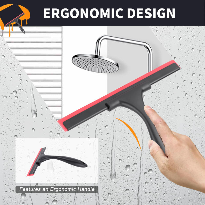 [Australia] - SetSail Shower Squeegee for Glass Doors Stainless Steel Squeegee for Shower Glass Door All-Purpose Window Squeegee for Tile Shower Walls, Sink, Mirror, Bathroom, Car Window Cleaning 10 Inches Red-black 