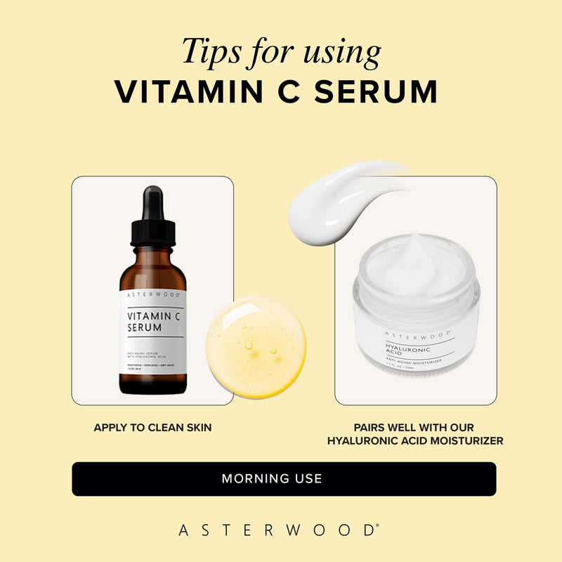 Asterwood Vitamin C Serum for Face with Hyaluronic Acid 1 Fl Oz | Stable Vitamin C (MAP) & Vegan Hyaluronic Acid, Supports More Even Complexion & Collagen Production, Fragrance-Free 1 Fl Oz (Pack of 1)