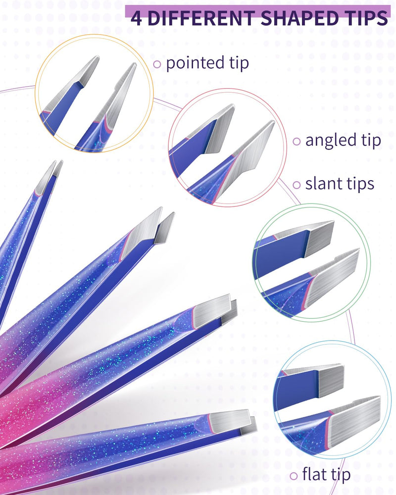 MORGLES Eyebrow Tweezers for Women and Nail Clipper Set with Travel Case Precision Tweezers for Facial & Ingrown Hair Removal with Scissors D-purple