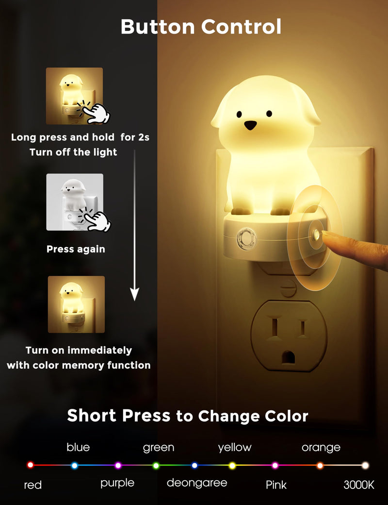 [Australia] - L LOHAS LED Plug in Night Light for Kids, 3D Cute Puppy Night Light with Dusk to Dawn Sensor, RGB+Soft White 3000K Dog Night Light, Christmas Birthday Gift Nightlight for Kids, Room Decor 1 
