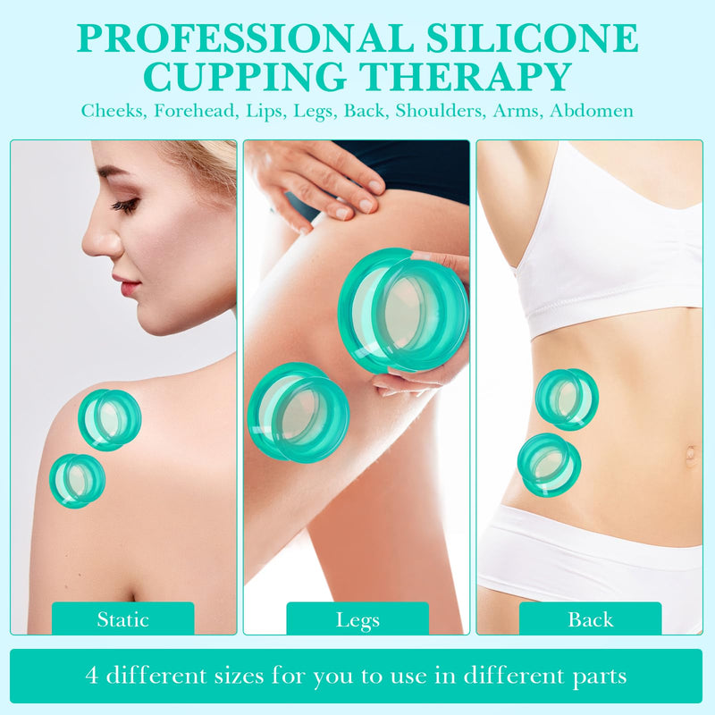[Australia] - Geiserailie 16 Pcs 4 Sizes Cupping Therapy Set Silicone Cupping Massage Cups Professional Chinese Therapy Cup Vacuum for Body Muscle Nerve(Green) Green 