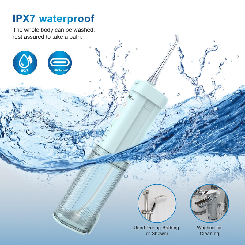 Mini Portable Water Flosser Oral Irrigator Water Teeth Cleaner Pick, Telescopic Water Tank, 4 Modes & IPX7 Waterproof, Home & Travel Water Flossers for Teeth, Braces Bridges Care. (Pearl Blue) Pearl Blue