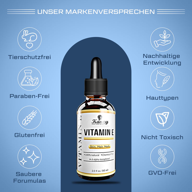 [Australia] - Kanzy Vitamin E Oil Organic Drops for Cosmetics 60ml 100% Natural d-alpha-tocopherol, Anti-Wrinkle, Anti-Aging, Pure Vitamin E Oil Against Wrinkles of All Types, Face, Nails and Hair 60ml (Pack of 1) 