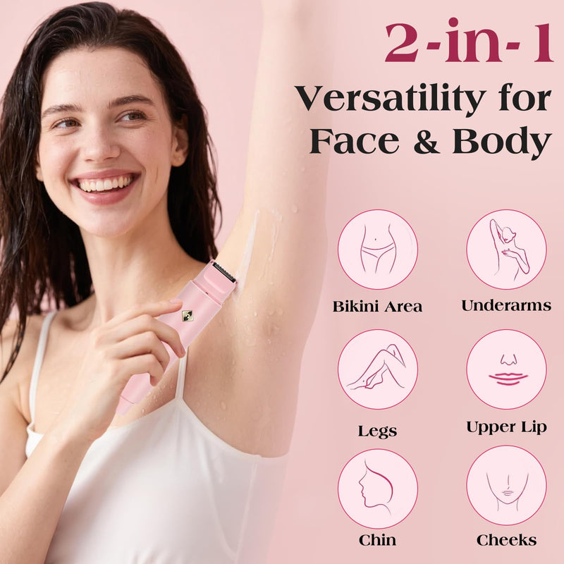 Electric Shaver & Bikini Trimmer for Women – 2-in-1 Design, Waterproof, Type-C Charging, Gentle on Sensitive Skin, Ideal for Travel and Daily Use, Pink