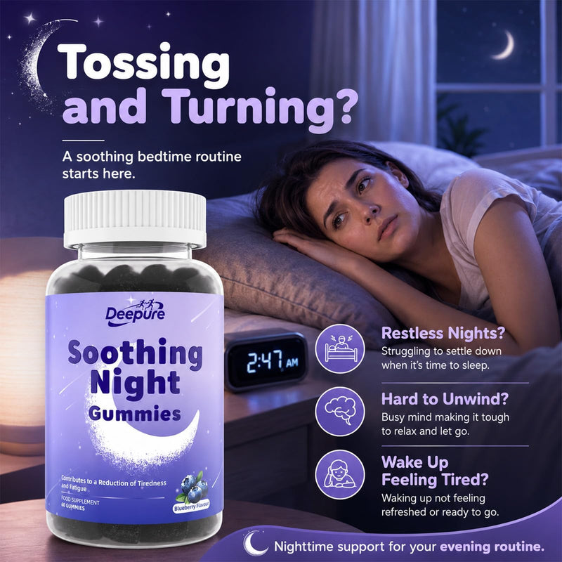 Sleep Gummies for Adults, Magnesium Bisglycinate with L-Theanine Lemon Balm Ashwagandha Root Extract, Vegan Gluten Free Non-GMO Blueberry Flavour Night Time Gummies, 60 Gummies