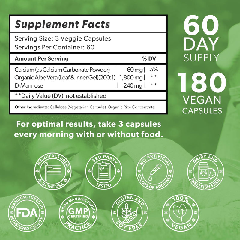 [Australia] - Intimate Rose Aloe Vera Capsules - IC Supplements - 200x Concentrate Pure Aloe Vera + D-Mannose + Calcium - Easy to Swallow Aloe Vera Pills 