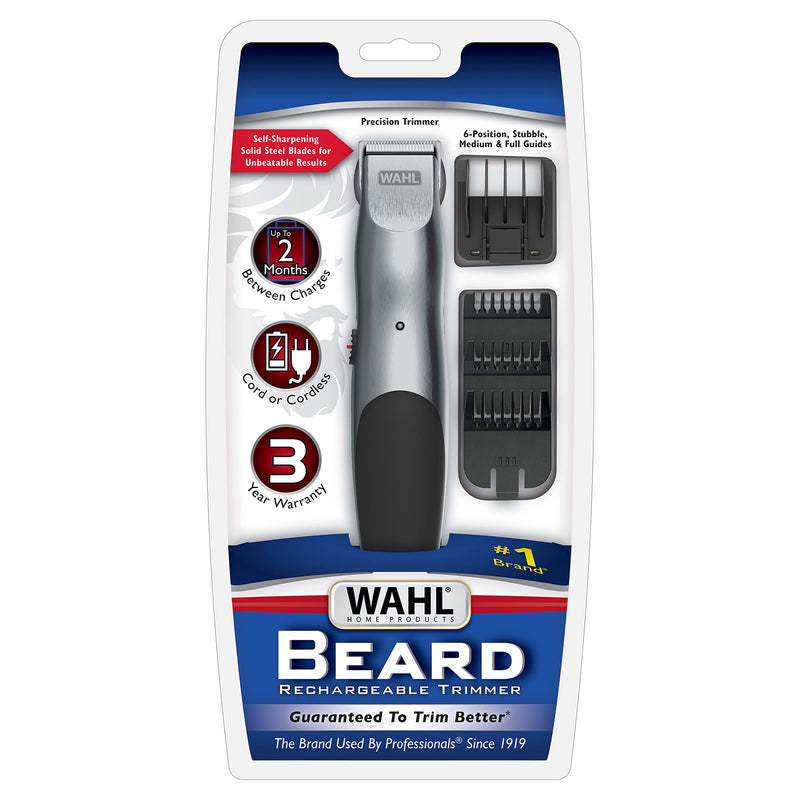 [Australia] - Wahl Groomsman Corded or Cordless Beard Trimmer for Men - Rechargeable Grooming Kit for Facial Hair - Beard Trimmer & Groomer - Model 9918-6171V Silver/Black 