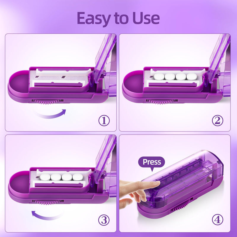 [Australia] - DUBSTAR Pill Cutter Splitter for Small and Tiny Pills, Multiple Pill Cutters for Small or Large Pills, Adjustable Pill Splitter with Centering Device and Blade Guard for Multi Tablets (Purple) Purple 