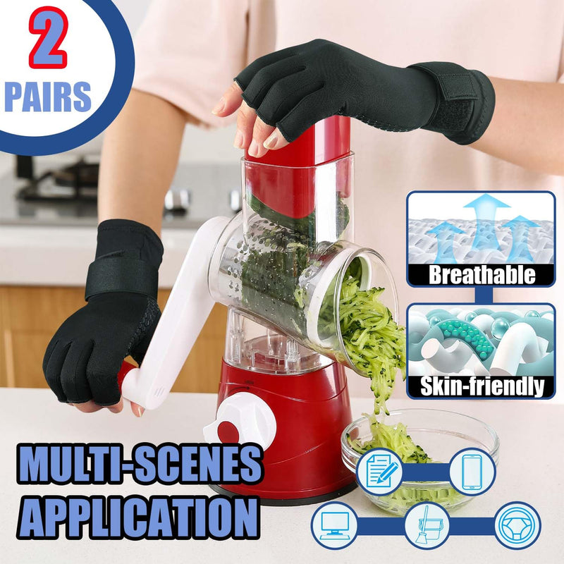 [Australia] - 2 Pairs Copper Arthritis Gloves for Women Men, Compression Gloves with Adjust Strap for Arthritis, Wrist Support, Hand Pain, Fingerless Computer Typing Gloves for Carpal Tunnel, RSI (Large/X-Large) Large / x-Large Black 