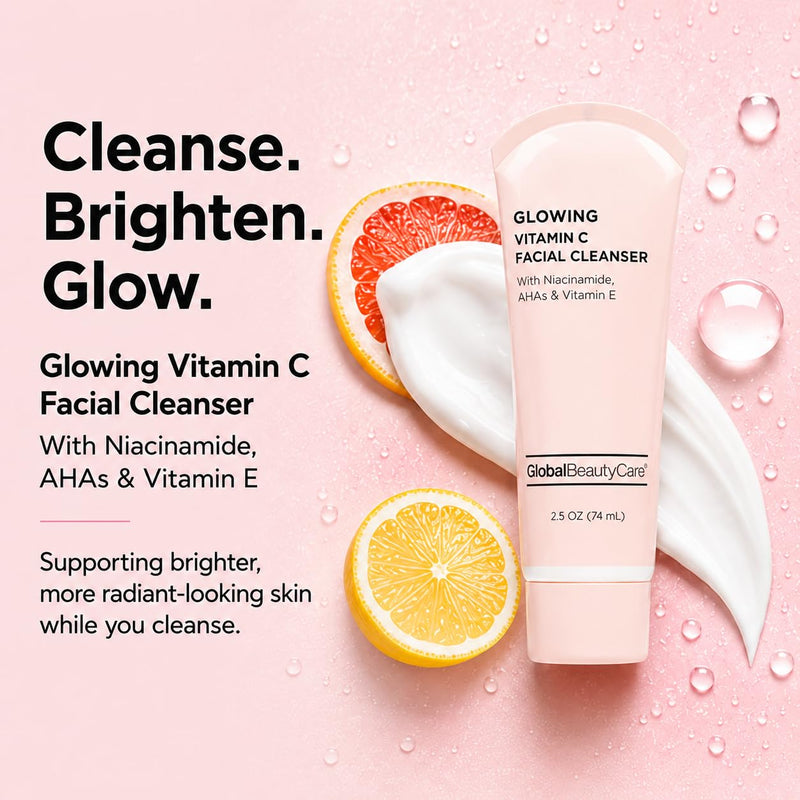 Global Beauty Care Glowing Facial Cleanser - Vitamin C Face Wash to Support Even-Looking Tone and Radiant, Brighter Skin with Niacinamide, AHA & Vitamin E, Gentle Daily Cleanser, 2.5 fl oz (1-Pack) 2.5 Fl Oz (Pack of 1)