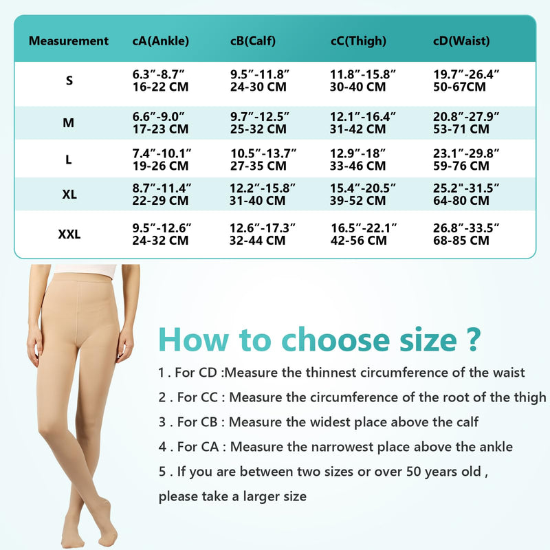 [Australia] - Compression Pantyhose Stockings for Women Men, 20-30 mmHg Medical Graduated Support Opaque Closed Toe Hose Tights for Swelling, Edema Varicose Veins Waist High Compression Stockings Beige Large 