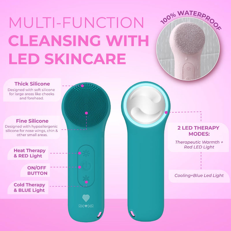 Riki Radiant Electric Silicone Face Scrubber - 2-in-1 Facial Rotating Vibrating Exfoliating Brush - Waterproof & Portable, Rechargeable, for Cleaning, Exfoliation, Massage, for Men & Women (Green) Green