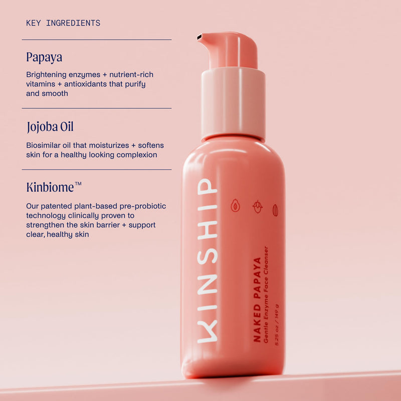 Kinship Naked Papaya Hydrating Gentle Cleanser | Natural Cream Face Wash | Vitamin E, Jojoba Oil Facial Cleanser | Makeup Remover | Sensitive Skin Care (5.25 Oz) 5.25 Ounce (Pack of 1) No Color