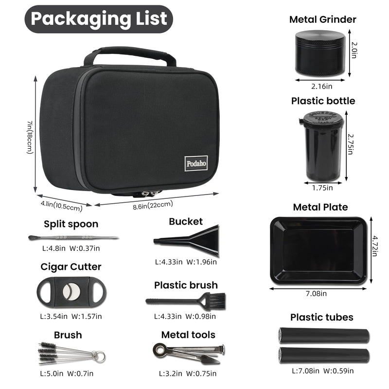 PODAHO Black Travel Odorless Bag with 10PCS Accessories, Portable Smell Proof Box Case with Lock, Great Gift for Friends.