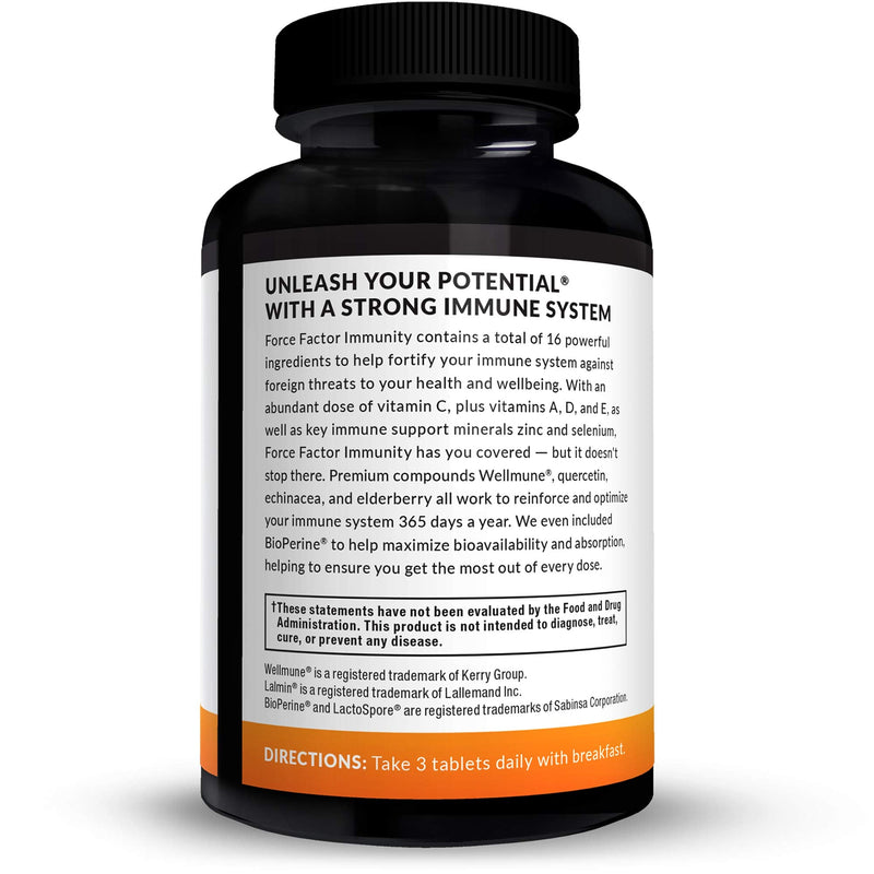 Force Factor Immunity, 2-Pack, Immune Support Booster with Elderberry and 1000mg of Vitamin C, Plus Vitamin D, Zinc, Probiotics, Antioxidants, and Echinacea for Immune Health Defense, 180 Tablets 180 Count (Pack of 1)