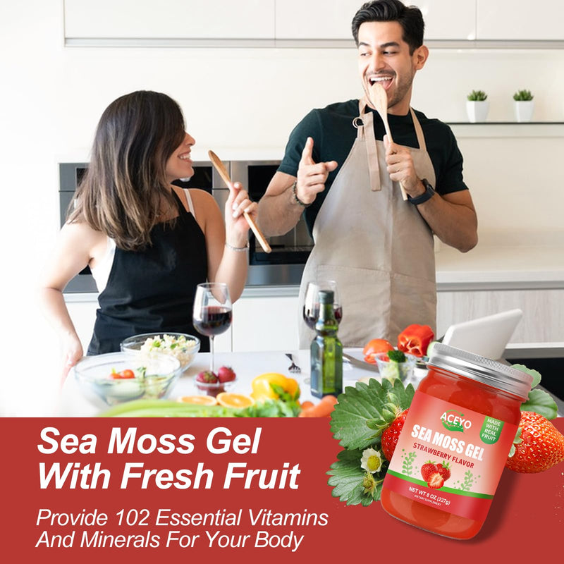 (8 OZ) Sea Moss Gel Irish,Raw Seamoss 102 Vitamins Strawberry Flavor | Wild Harvested,Support Immune,Non-GMO,Gluten-Free,Vegan 8 Ounce (Pack of 1)