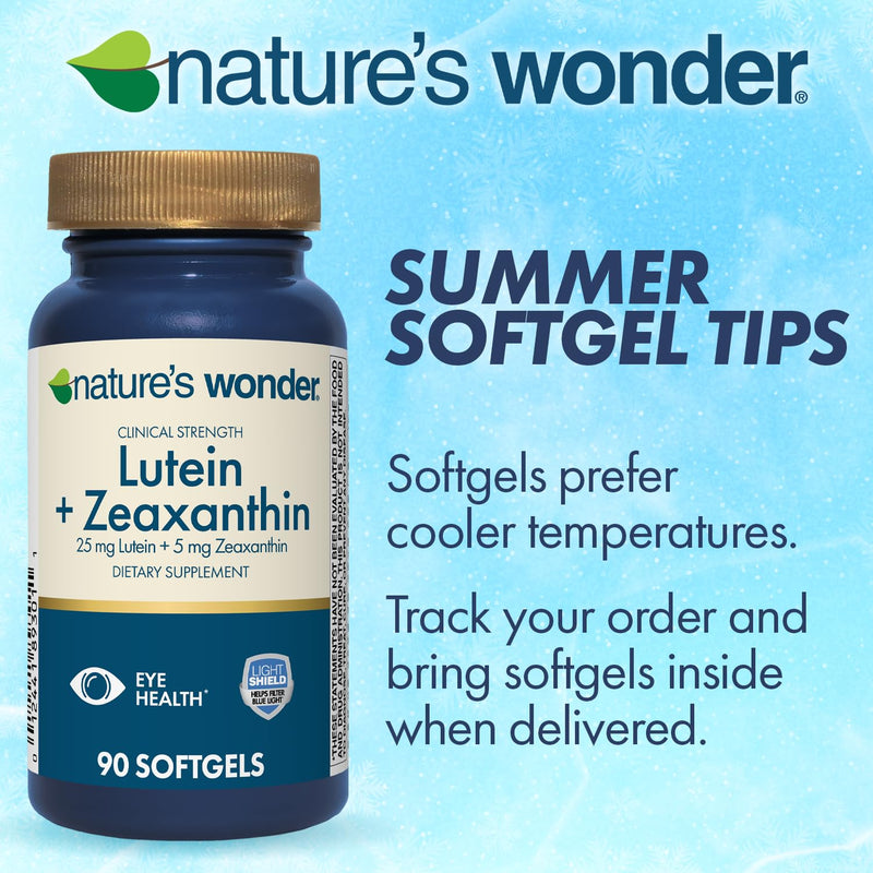 Nature's Wonder Clinical Strength Lutein 25mg & Zeaxanthin 5mg, 90 Softgels | Daily Carotenoid Complex for Adults, Supports Vision & Eye Health, Free Radical & Blue Light Defense, Gluten Free, 90 Days